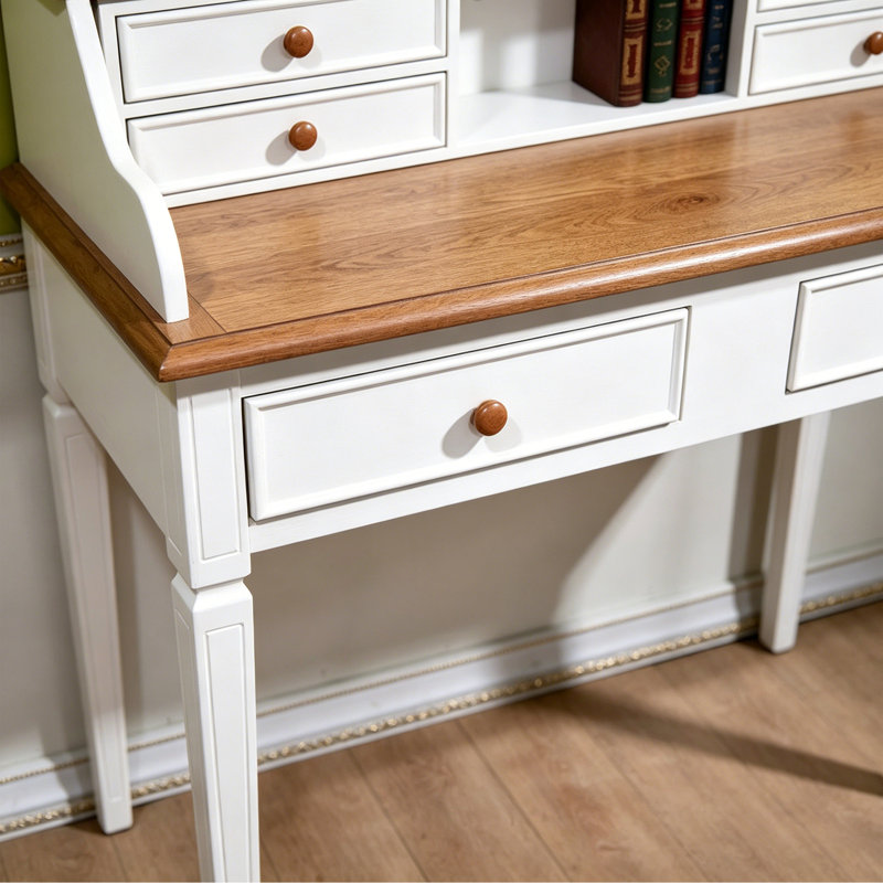 Modern Simple Rectangular Solid Wood Writing Desk, Brown/White