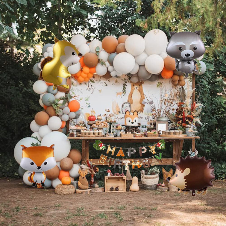 MMTX 54PCS Woodland Party Decorations Forest Animal Theme Happy Birthday  Decors Supply For 1St Boys Girls Balloon Garland Arch Kit With Fox Squirrel  Foil Balloons And Banner Turtle Leaves For Baby Shower 