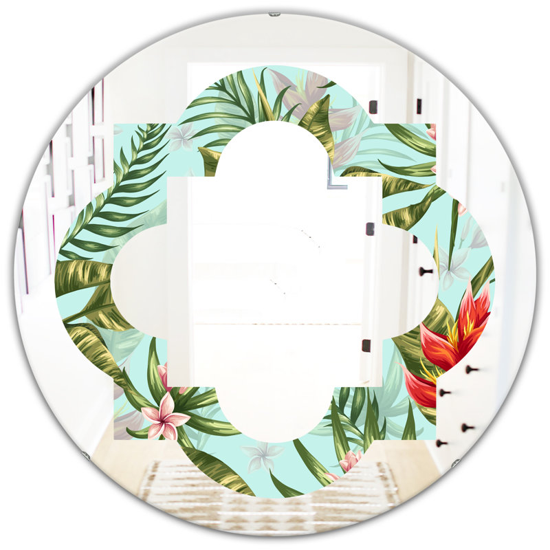 Miroir mural Quatrefoil, H 24 po x l 24 po, Feuillage tropical quadrilobe II