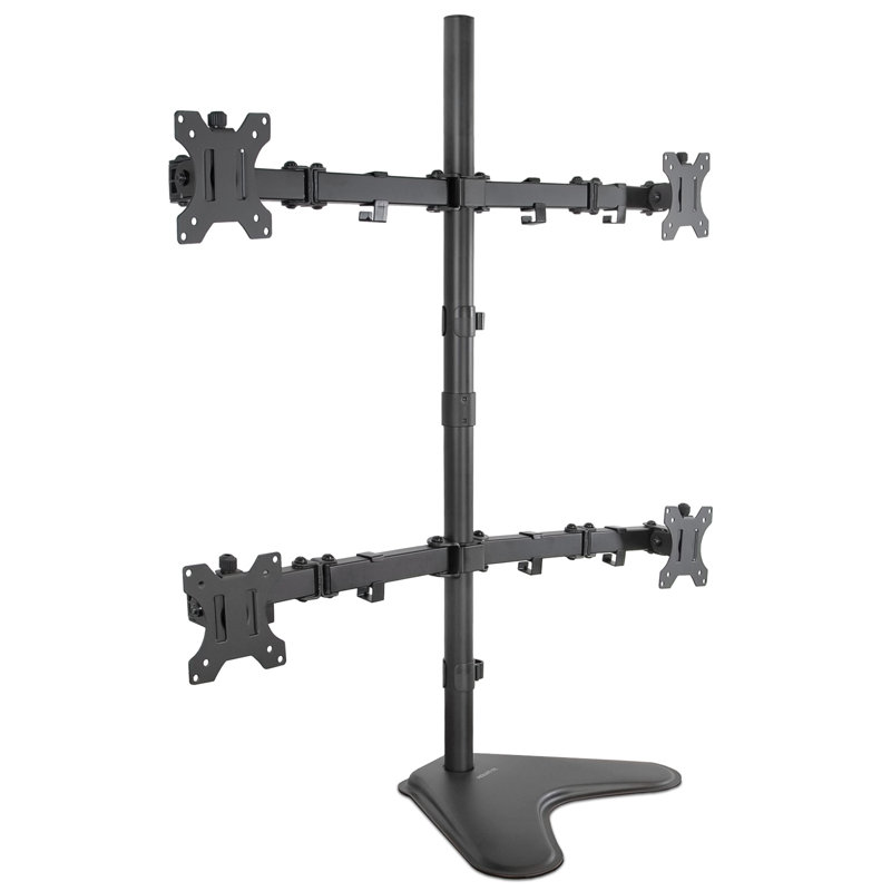 Black Steel Quad Monitor Adjustable Desktop Stand