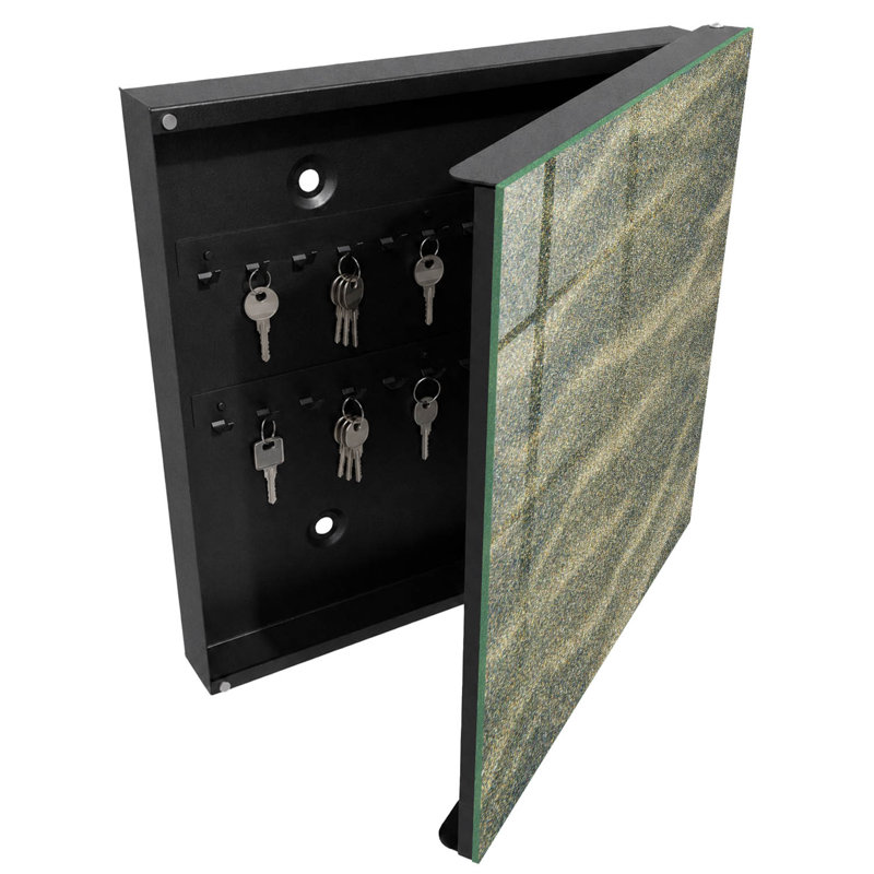 Key storage cabinet, Opens to the left, 30x30x5, Black, Waves on the sand in warm tones, 