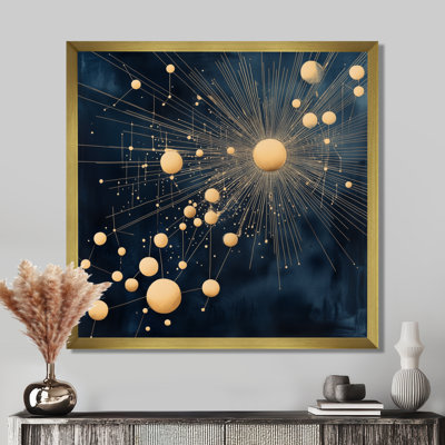 Gold Blue Mod Constellation Burst III - Stars Picture Framed Wall Art