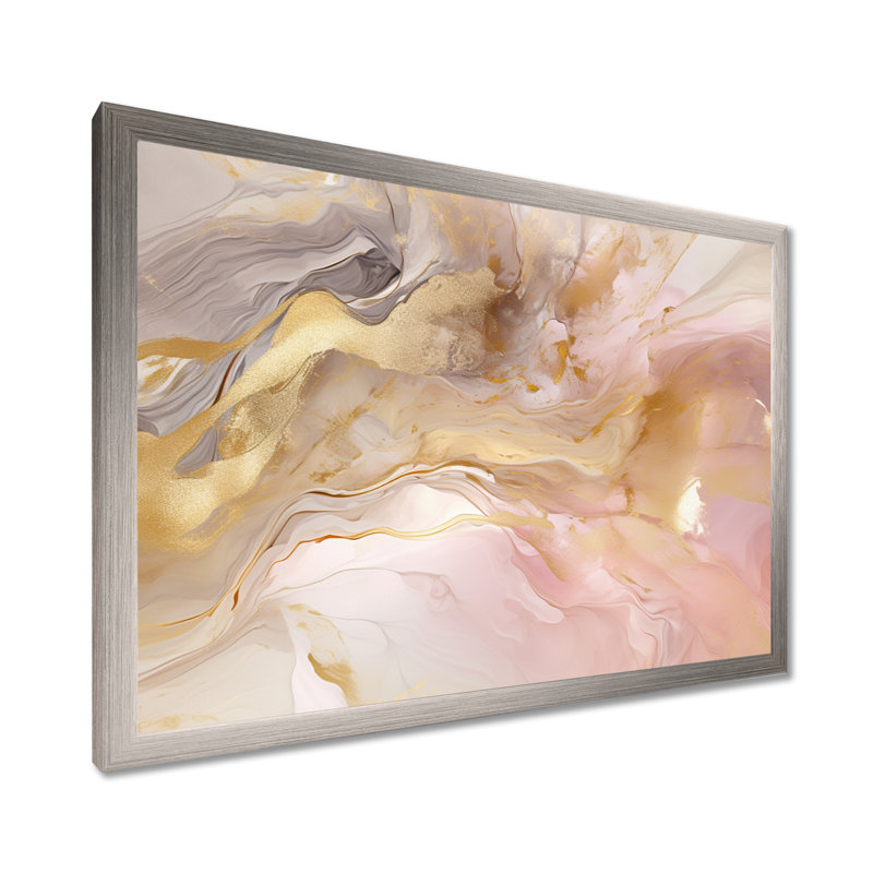 Exquis symphonie abstraite rose et pastel doré I - art abstrait de peinture murale pour le salon, H 24 po x l 32 po x P 1 po
