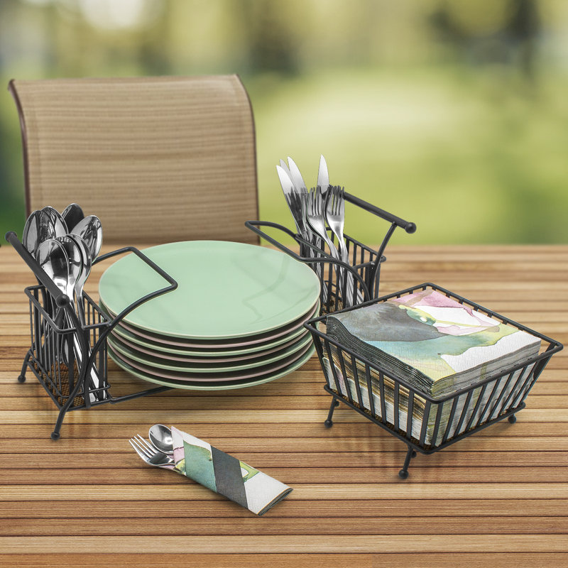 Sorbus 4 Section Multi-Functional Outdoor Buffet Utensil Caddy, Black