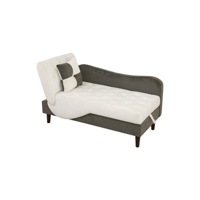 Méridienne intérieure blanche et gris vert pour chambre à coucher avec rangement et coussin
