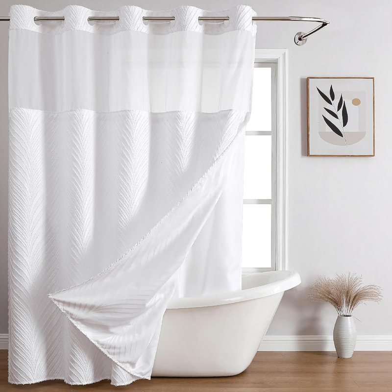 Ensemble de rideau de douche Stall no Hook, H 77 po x l 71 po, Blanc pur