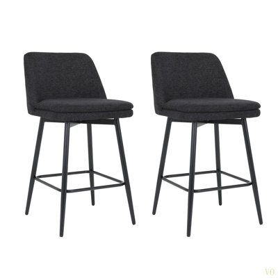 Counter Height Swivel Bar Stools Set Of 2, 360° Swivel Upholstered Barstools With Back And Metal Legs, 25.6" Seat Height,Counter Stools For Kitchen Island And Pub,Linen