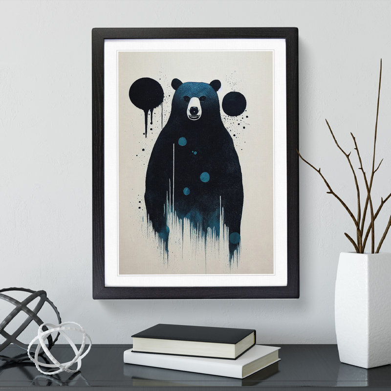 Bear Painting No.4 Abstract - Wall Art, Black Framed Paper, White, 34cm H x 25cm W x 2cm D