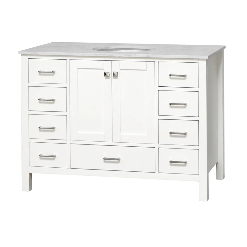 Ensemble de meuble-lavabo simple 48 po Claudett, Blanc, Carrara d'ingénierie