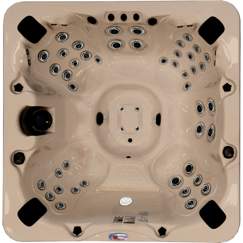7-Person Champagne Acrylic Bench Spa with LED Waterfall