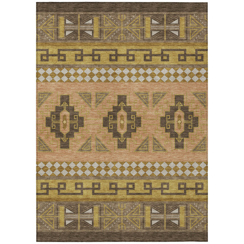 Machine Washable Indoor/Outdoor Chantille Tribal Rug, Chocolate, 5' x 7'6"