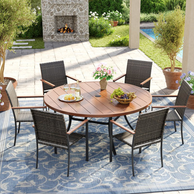 Orlison 6-Person Outdoor Round Patio Dining Set With PE Rattan Chairs