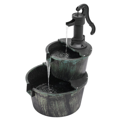Jackielynn 27" Barrel and Pump Fountain Outdoor, Cascading Waterfall Fountain with Recirculating Pump