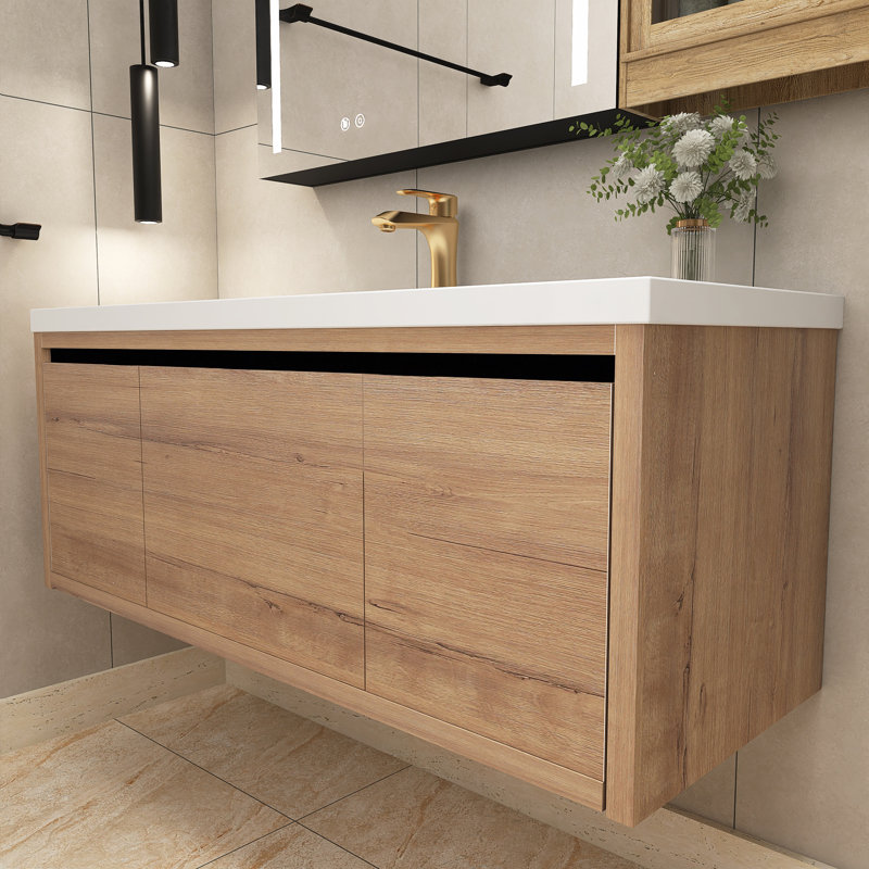 Meuble-lavabo simple 47,2 po avec plateau en résine Khylin, Imitation chêne