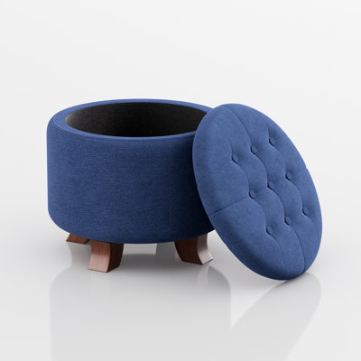 Storage Ottoman With Padded Seat, Modern Cotton-Linen Footrest, Round Stool For Living Room Bedroom by Winston Porter