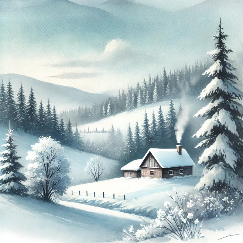 «Winter Whisper: Serene Mountain Cabin», reproduction sur toile, H 20 po x l 20 po x P 1,5 po