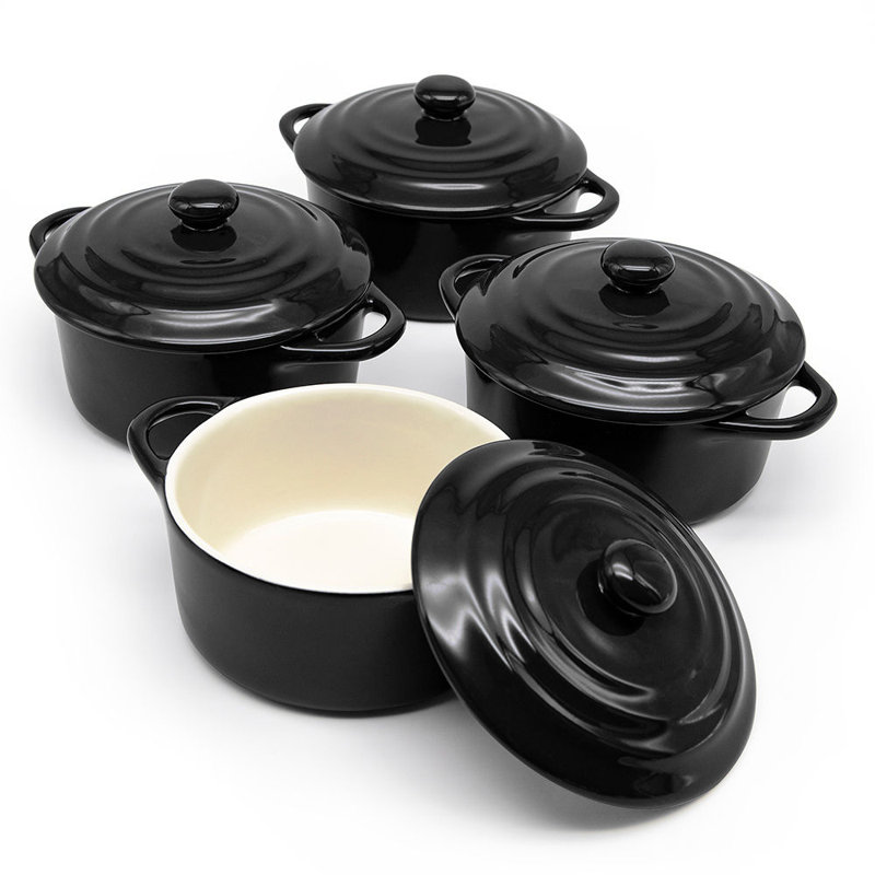 Black Ceramic Mini Casserole Dishes with Lids, Set of 4