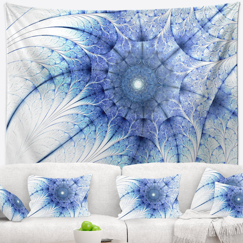 Tapisserie abstraite symétrique de fleurs fractales, H 68 po x l 80 po