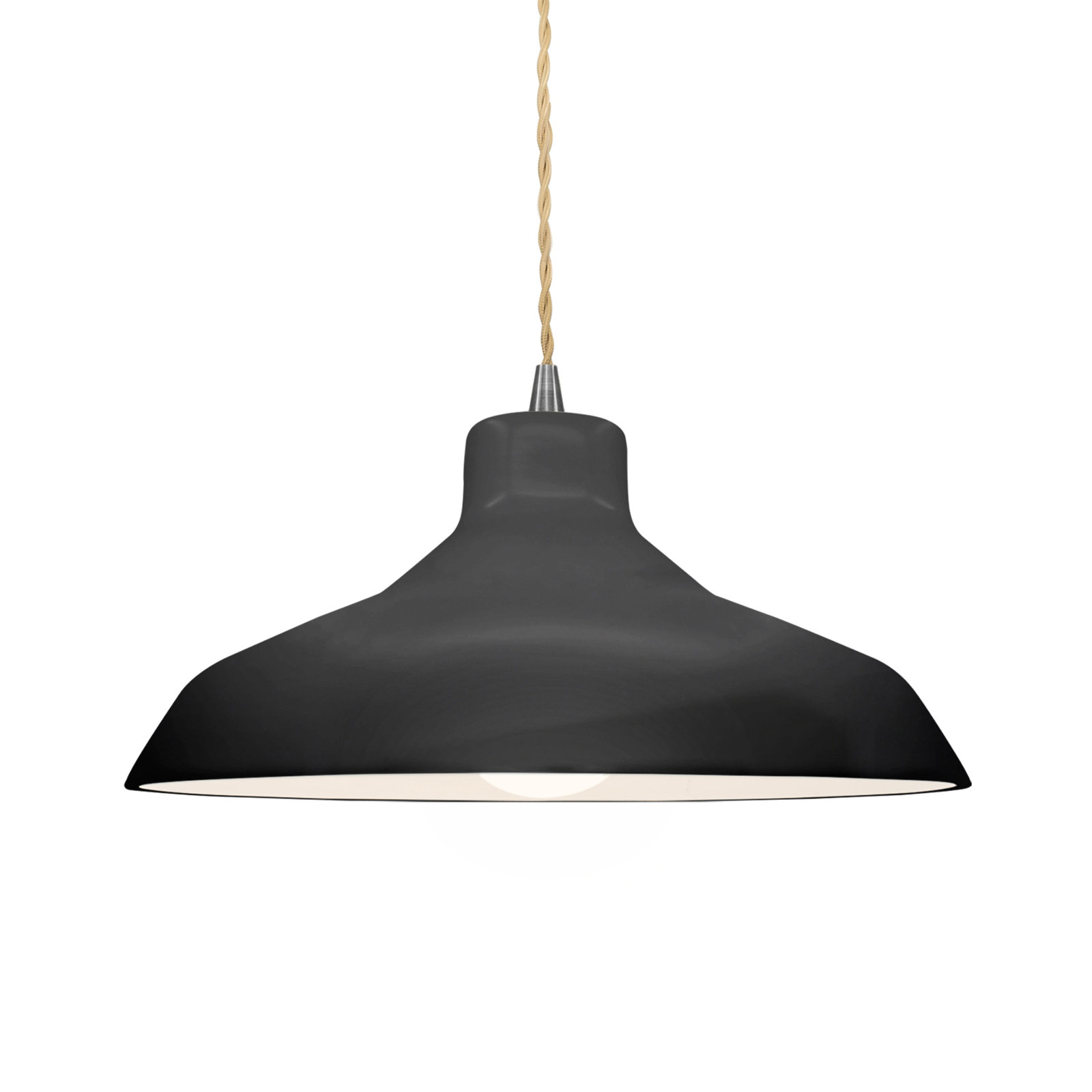 Fallon Ceramic Dimmable Pendant, 6.25" H x 13.5" W x 13.5" D, Gloss Black/Matte White, Brushed Nickel