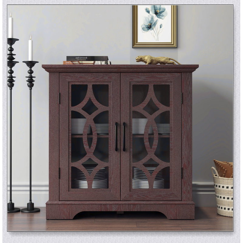 Buffet spacieux avec 2 portes en verre trempé transparent et tablette réglable, idéal pour le rangement dans la salle à manger, la cuisine et le salon