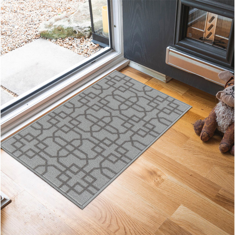 Faiqah Non-Slip Geometric Indoor Doormat, Rectangle 160 x 220cm, Silver
