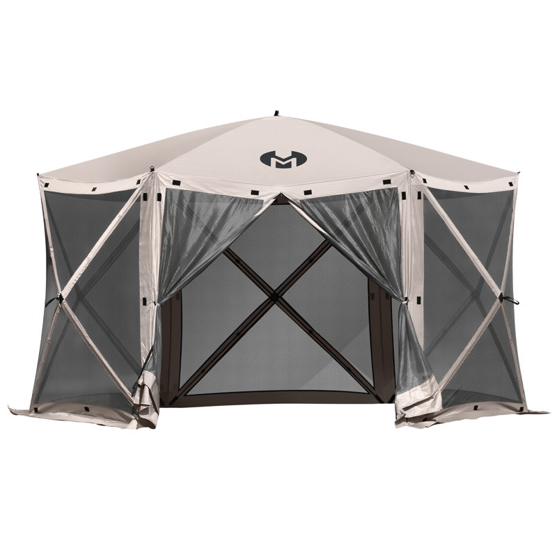 Tan 6-Sided Pop-Up Gazebo Tent with Mesh Panels