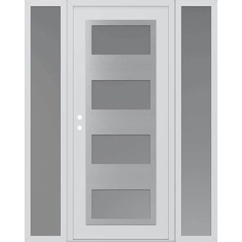 Porte d'entrée avant prémontée à panneau latéral blanc / blanc avec 2 panneaux latéraux en argent, L 69 po x H 81,69 po, Gelé