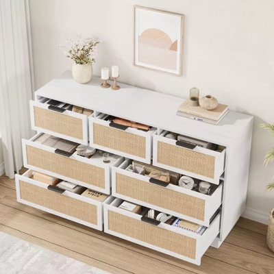 7 Drawer Dresser, 55in Wide 7 Chest of Drawers with Metal Handles and Wooden Sturdy Base for Bedroom Living Room Nursery by Dakota Fields