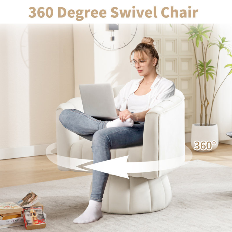 Velvet Swivel Barrel Chair, beige