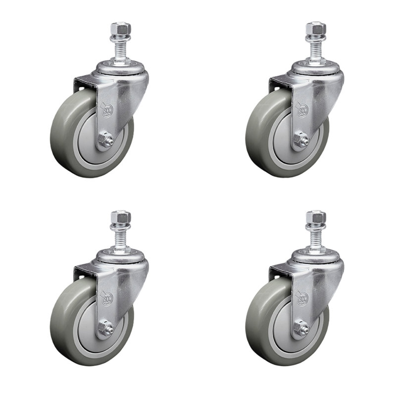 4 Inch SS Gray Polyurethane Wheel Swivel ½ Inch Threaded Stem Caster Set SCC