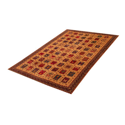 Tapis unique en laine noué à la main brun clair de 6 pi 4 po x 9 pi 1 po Teimani
