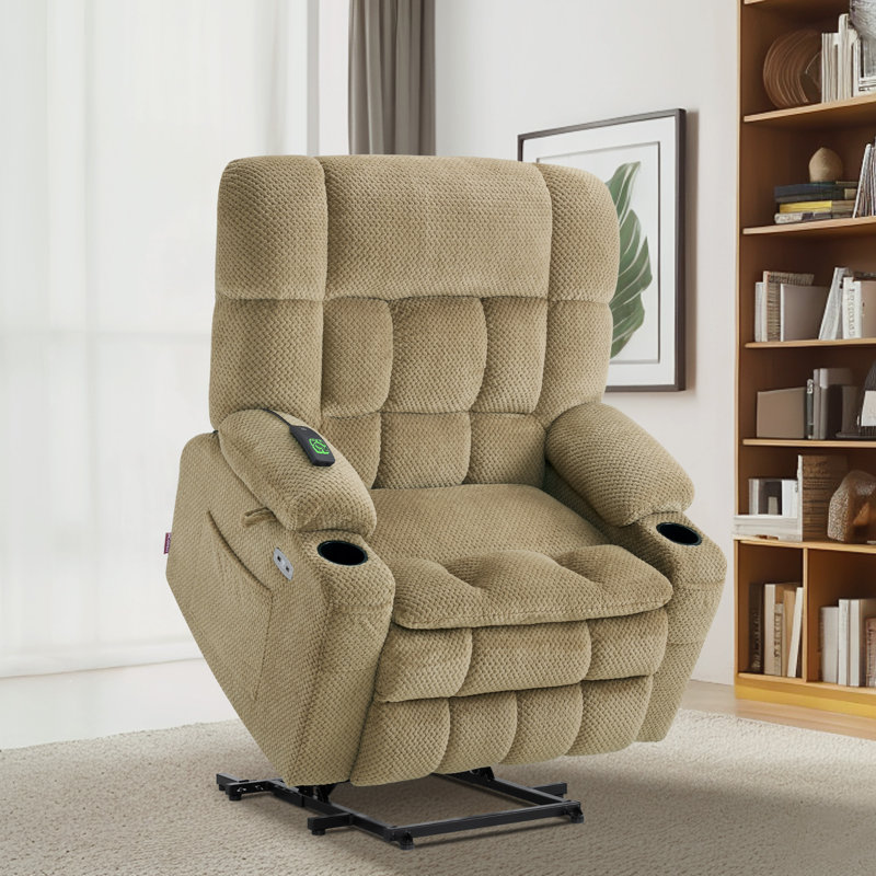 26.4" Seat Width Dual Motor Power Recliner Lift Chair with Massage and Heat, Infinite Position, Fabric, Beige