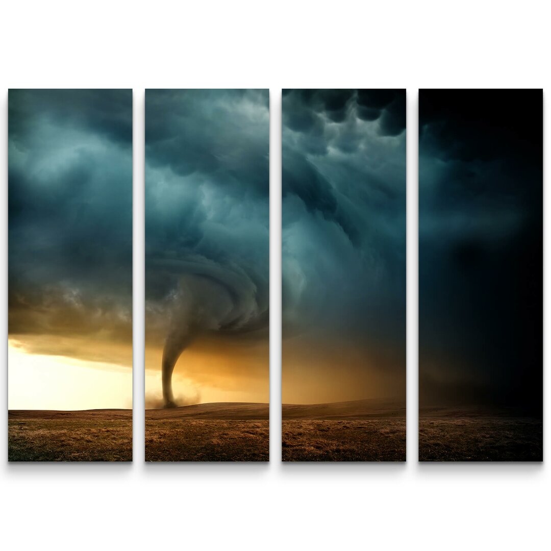 4-tlg. Leinwandbilder-Set Schwarze Wolkenformation mit Tornado