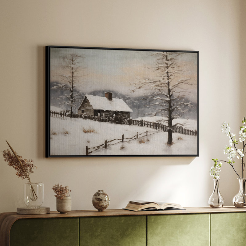 Paysage rétro - II, H 25 po x l 37 po x P 2 po, Toile encadrée noire
