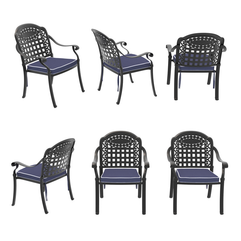 Lot de 6 chaises de salle à manger empilables d'extérieur avec coussins bleus