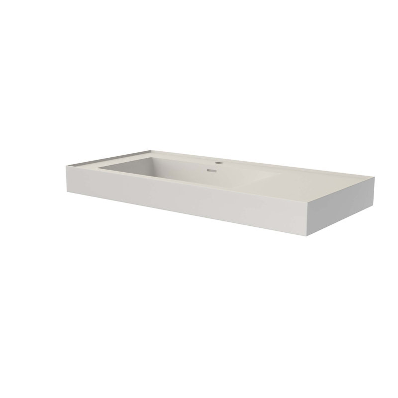 39 Inch Matte White Solid Surface Basin with Single Faucet Hole, Drainage Opening, and Integrated Durability for Modern Bathroom Elegance.