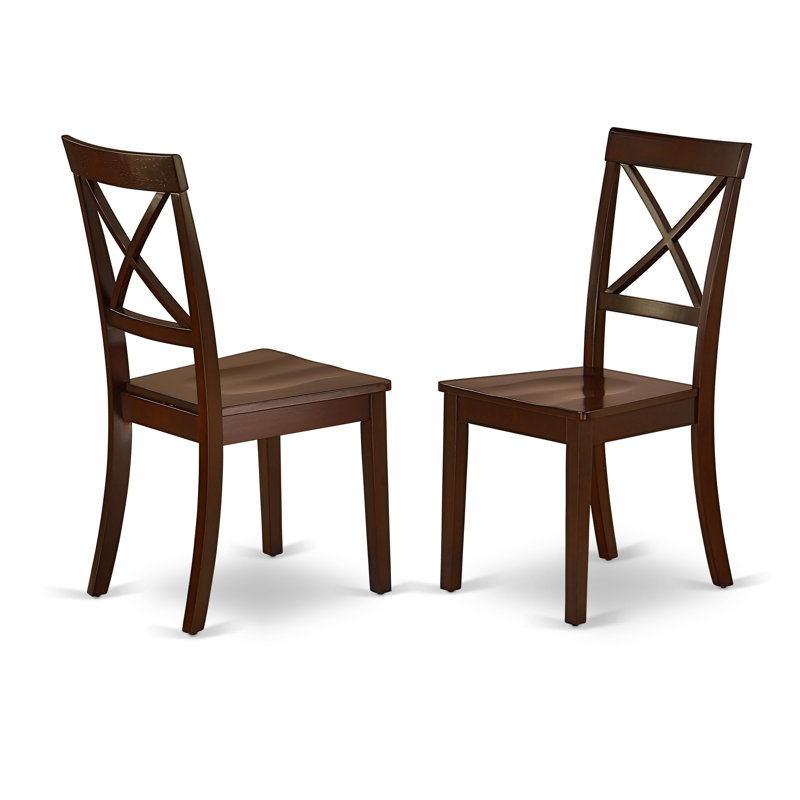 Boston Dining Chairs - Cross Back Wood Seat Kitchen Chairs, Set of 2, Mahogany, Mahogany