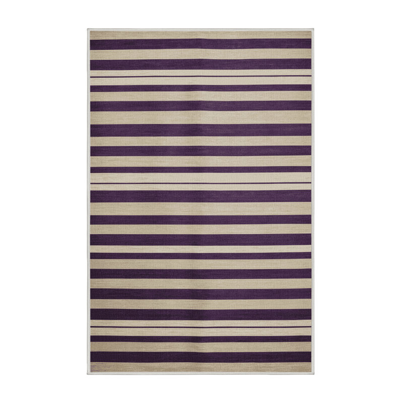 Tapis beige à rayures horizontales lavable à la machine, Rectangulaire 3 pi x 5 pi