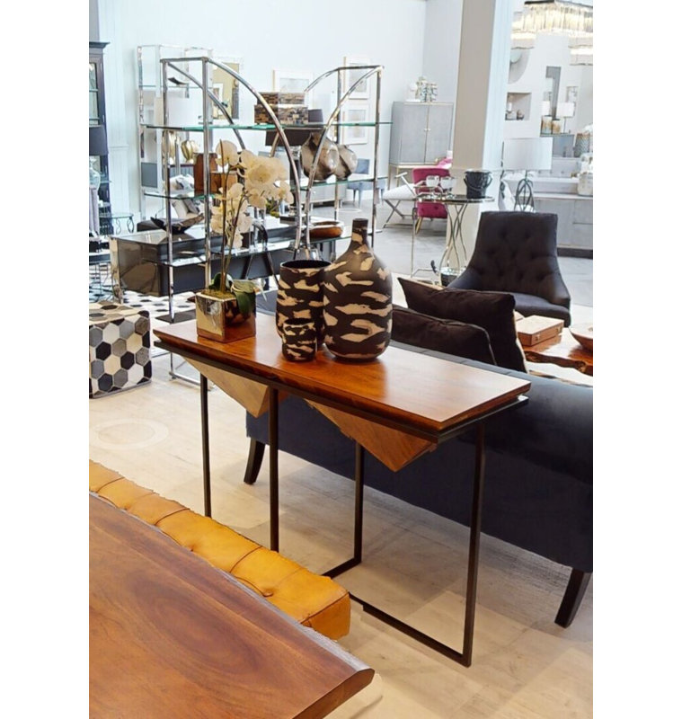 115cm Solid Wood Top Console Table
