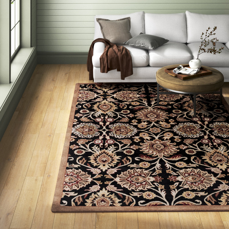 Arden Floral Hand-Tufted Wool Black/Camel Area Rug, Rectangle 8' x 11'