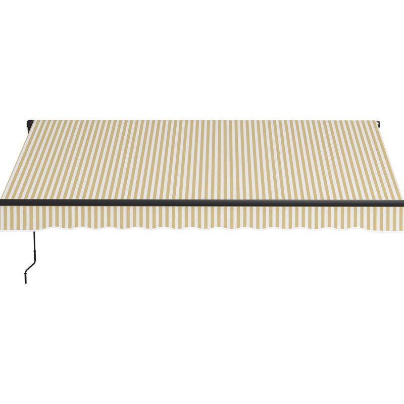 12' X 10' Retractable Balcony Awning, Patio Sunshade With Manual Crank Handle, 280gsm Fabric, Solid Aluminum Frame, Beige For Deck & Yard Awning 10', Sun Shelter Control, Protected Robust