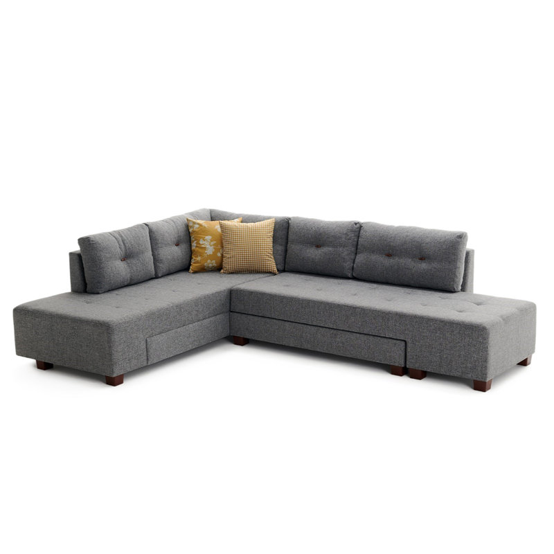Canapé-lit large de 110,2 po Harjeevan, 100% polyester gris, Orienté à droite