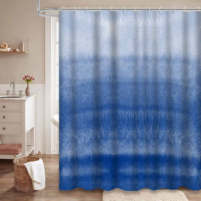 Rideau de douche bleu marine à aquarelle abstrait avec 12 crochets