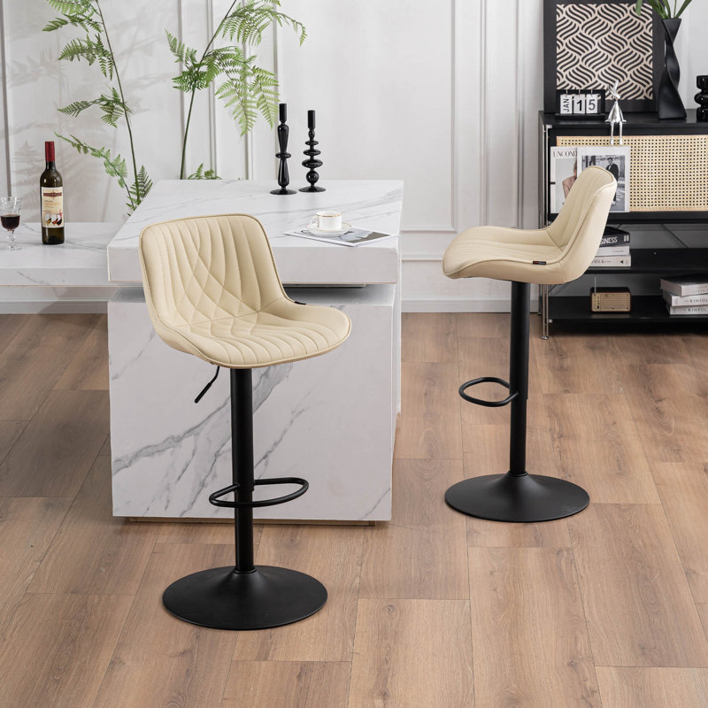 Swivel Bar Stools Modern Faux Leather Upholstered Counter Stools for Kitchen Island, Adjustable Height Stools with Footrest for Home Bar