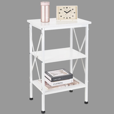 White 3-Tier Narrow Nightstand – Industrial End Tables/Side Tables with Storage Shelves for Living Room, Bedroom, or Office