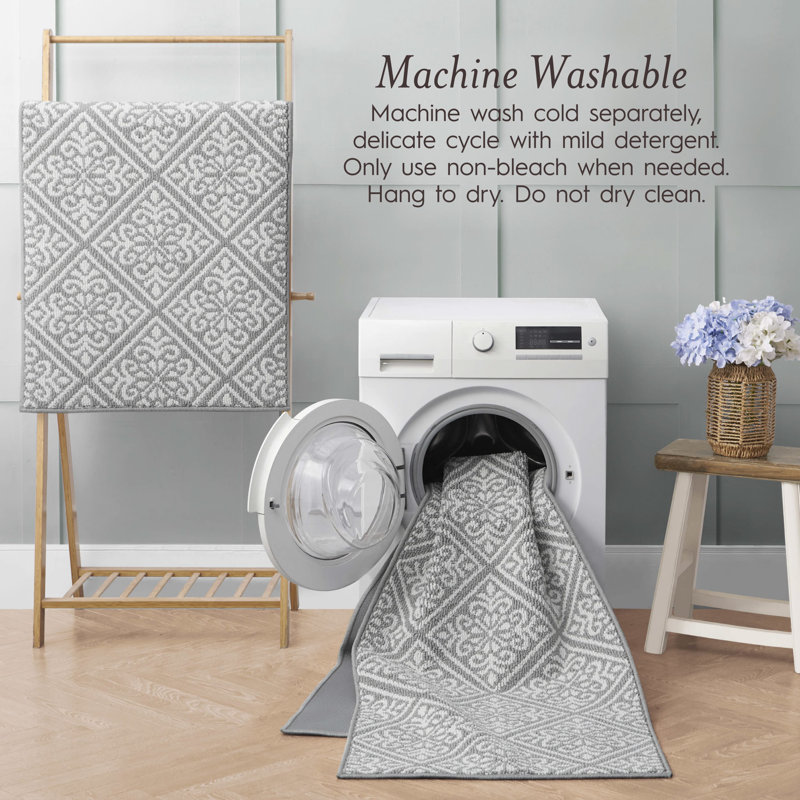 Austell Machine Woven Synthetic Geometric Area Rug, Light Gray/Natural, Runner 2'2" x 8'