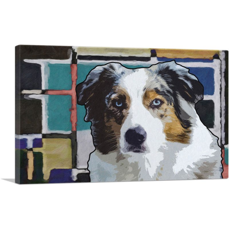 «Australian Shepard Dog», reproduction de peinture sur toile tendue, H 26 po x l 40 po x P 0,75 po