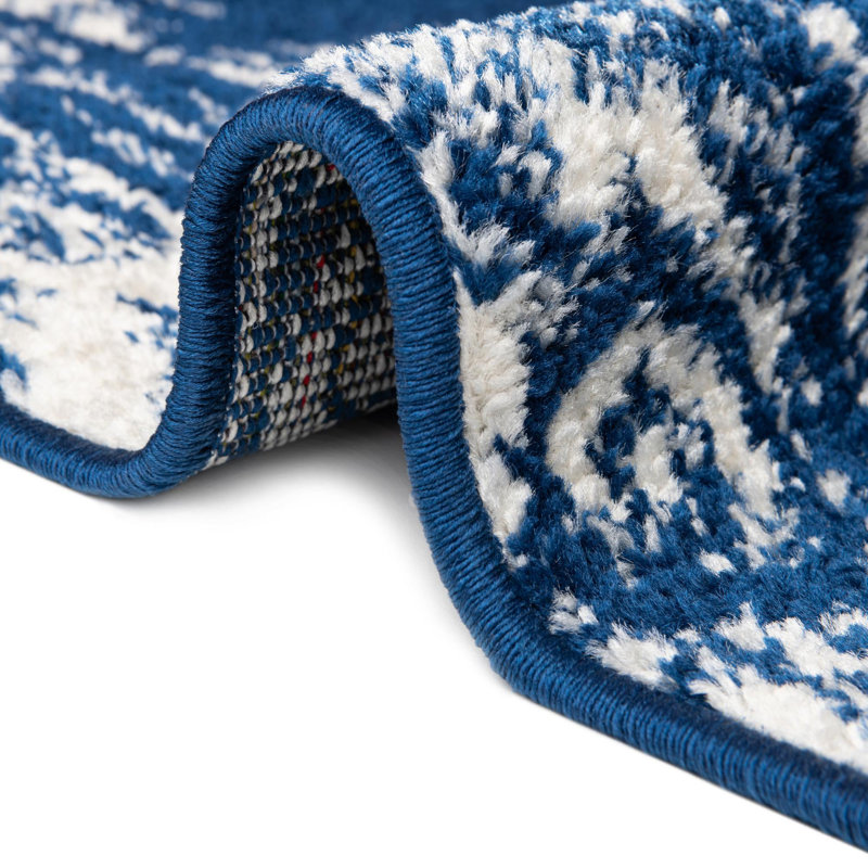 Tapis bleu marine / blanc Gusman Southwestern, Rond 4 pi