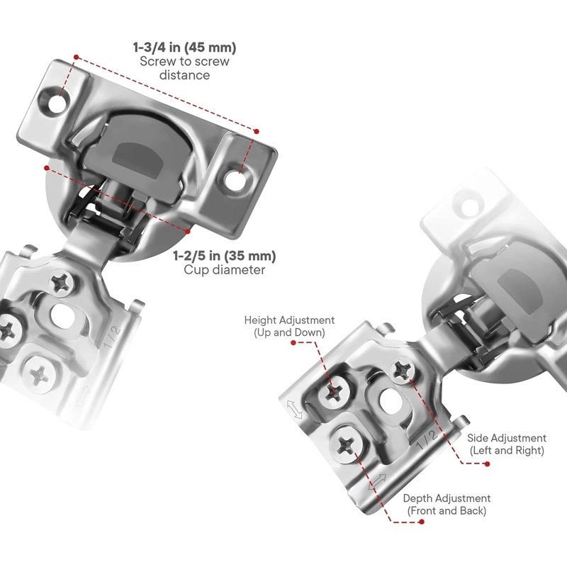 1/2 105 Degree Soft Close Face Frame Concealed Overlay Hinge