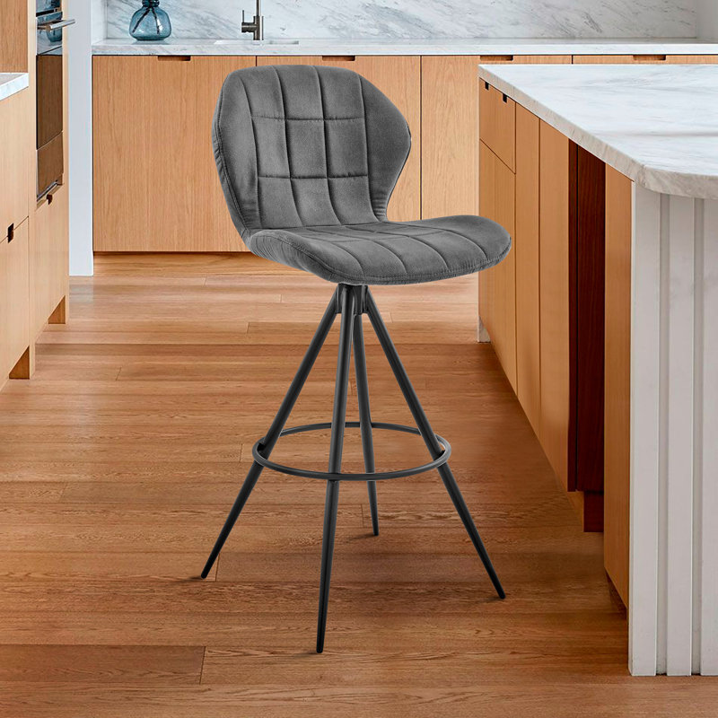 Tabouret de bar pivotant à hauteur de comptoir en tissu gris anthracite et finition noire, 2